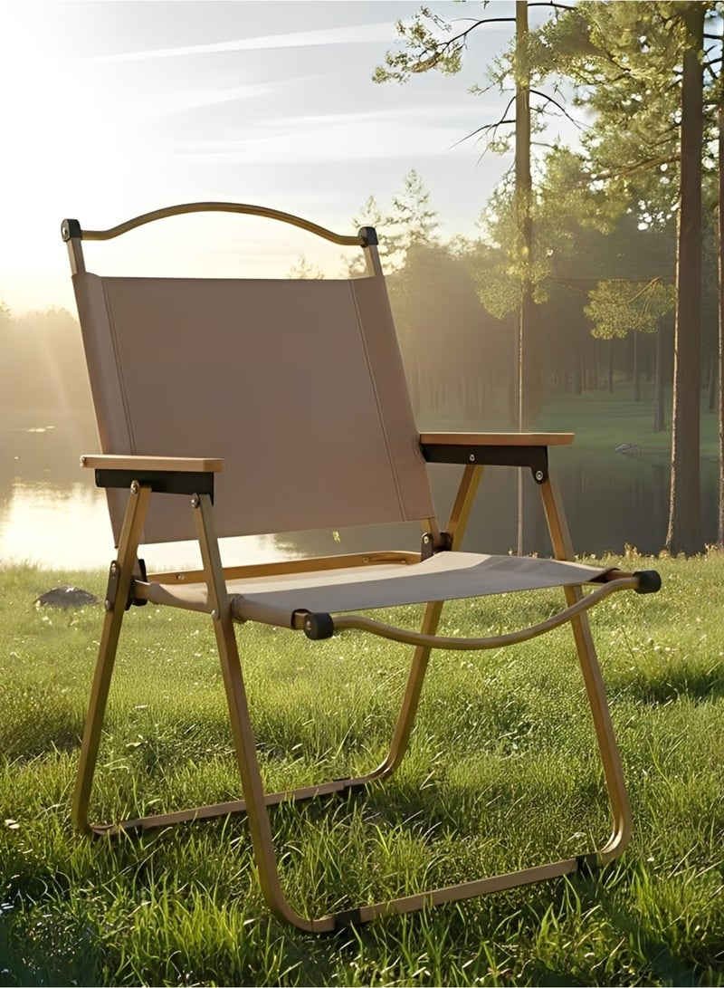 M-Smart 3-Piece Camping Set | Portable Folding Height-Adjustable Camping Table with Carrying Bag 53x51x80cm Brown, with 2 Beige Folding Chairs with Metal Frame and Armrest - Image 2